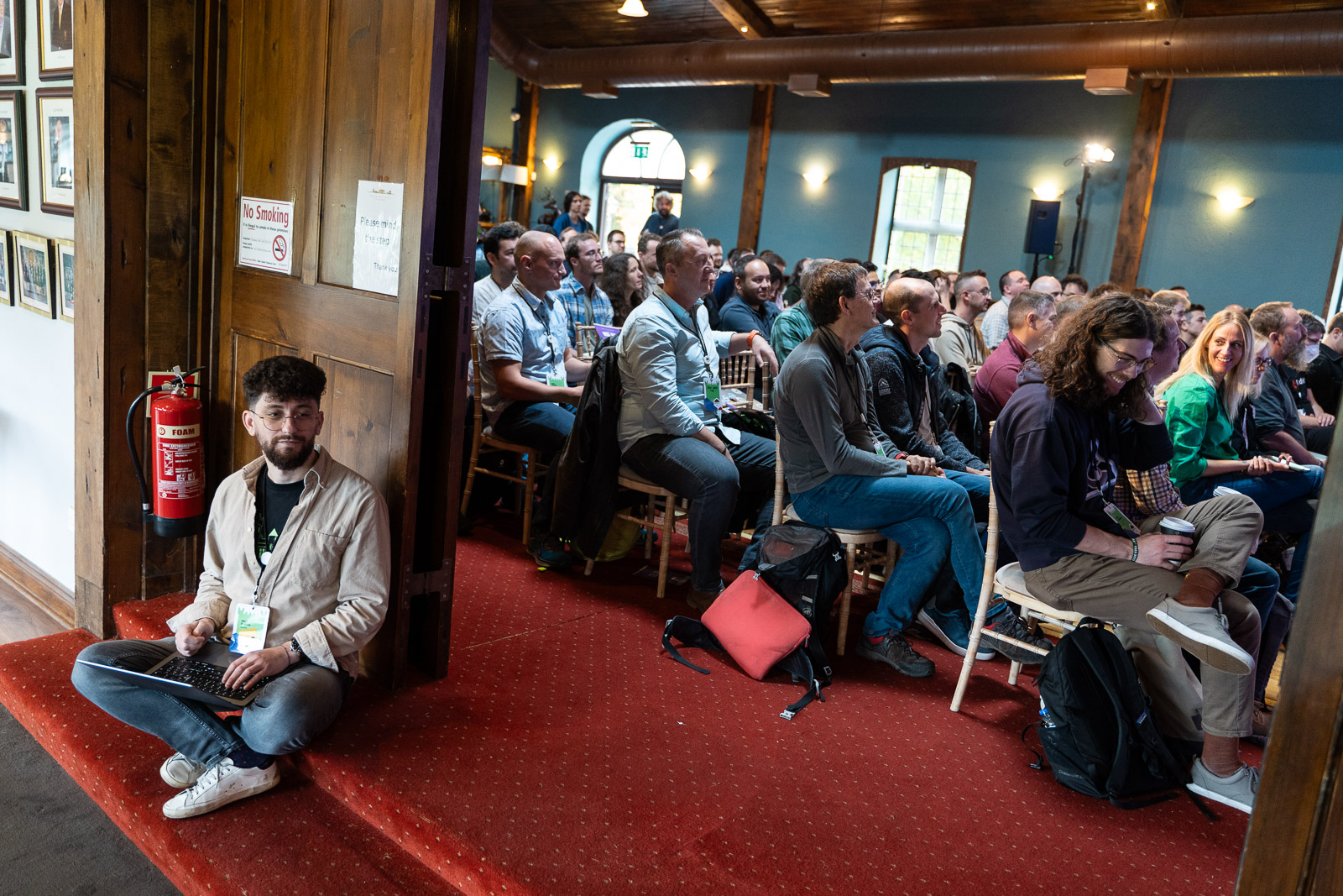 A packed room of NodeConfEU attendees